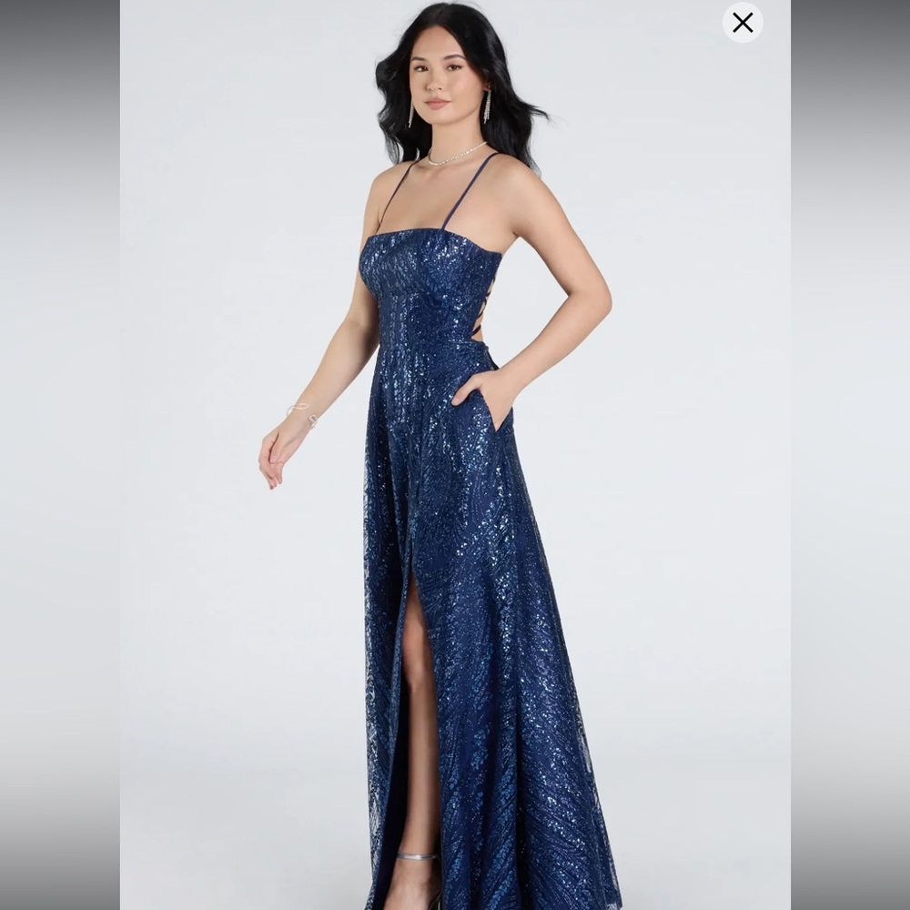 Drea Glitter Sequin Lace-Up A-Line Formal Dress